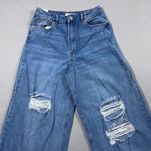Almost Famous Jeans Women 5 High Rise Super Wide Baggy Leg Distressed Blue - Picture 3 of 12